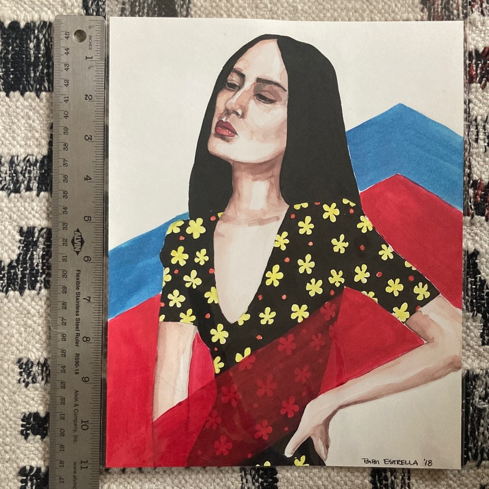 Original watercolor, ink, acrylic portrait illustration on paper